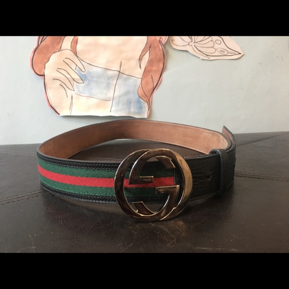 Gucci red green stripes w/ leather & silver buckle